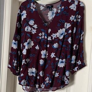 GAP Burgundy Floral V-Neck Blouse